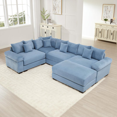 Canapé modulaire surdimensionné surdimensionné en nuage, canapé modulaire convertible, accoudoirs très épais avec repose-pieds, tissu en velours côtelé de qualité supérieure, conception ergonomique, assemblage facile, pour la chambre à coucher du salon