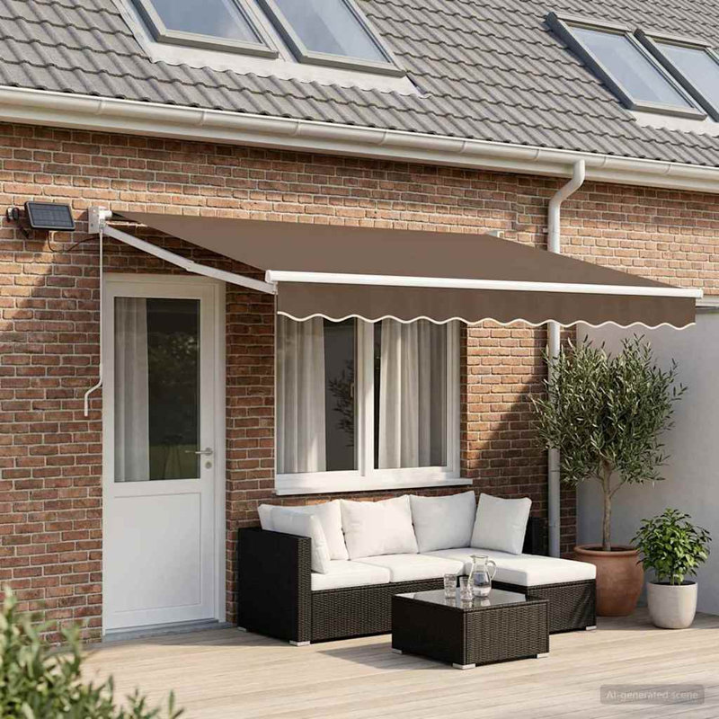 VidaXL Polyester Cover Retractable Patio Awning, 165cm H x 400cm W x 300cm D, Black/Taupe