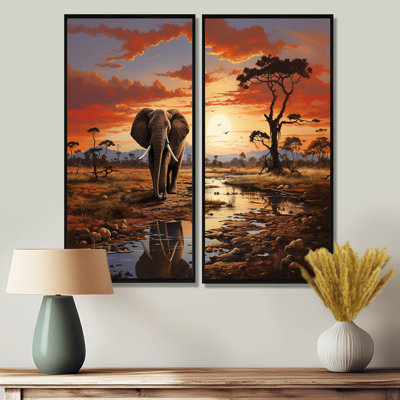 Faune d'Afrique, animaux d'Afrique - grand art mural sur toile 2 panneaux d'Afrique