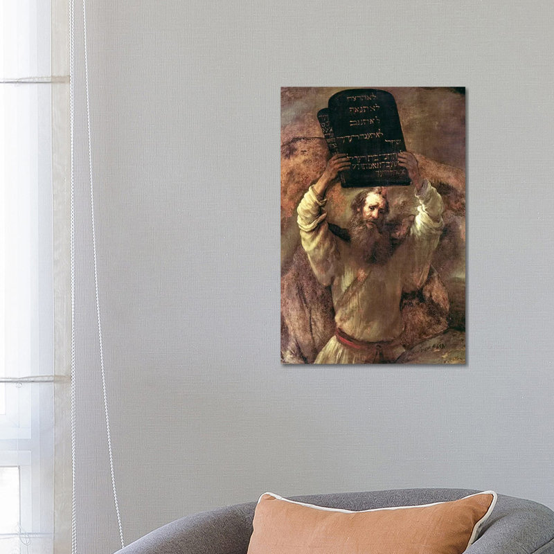 Moses Smashing The Tablets Of The Law by Rembrandt Van Rijn - Wrapped Canvas Print