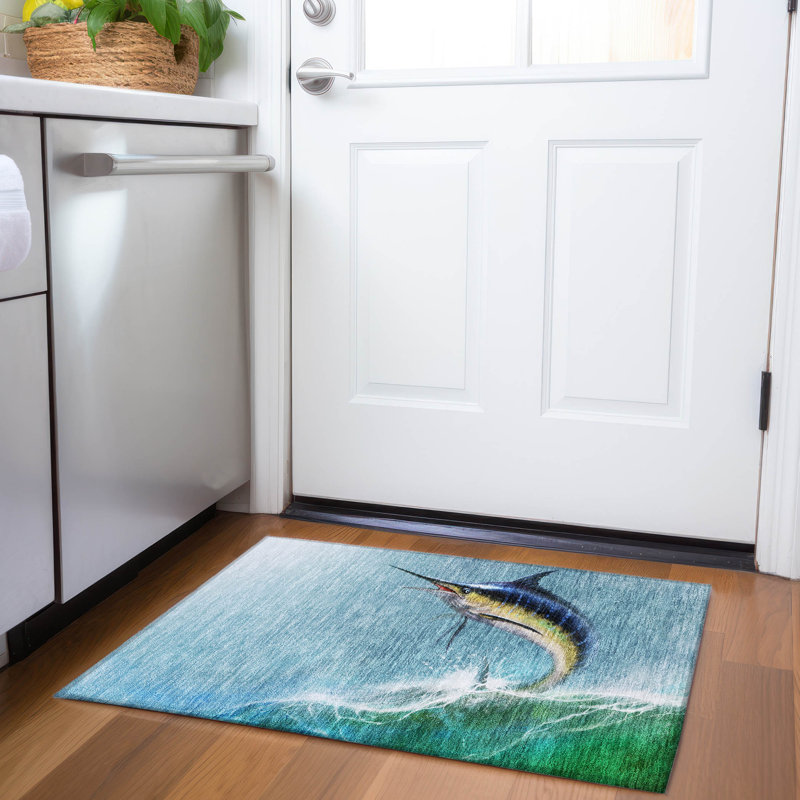 Premium Machine Washable Mayfield AMF147 Blue Rug, Rectangle 1'8" x 2'6"