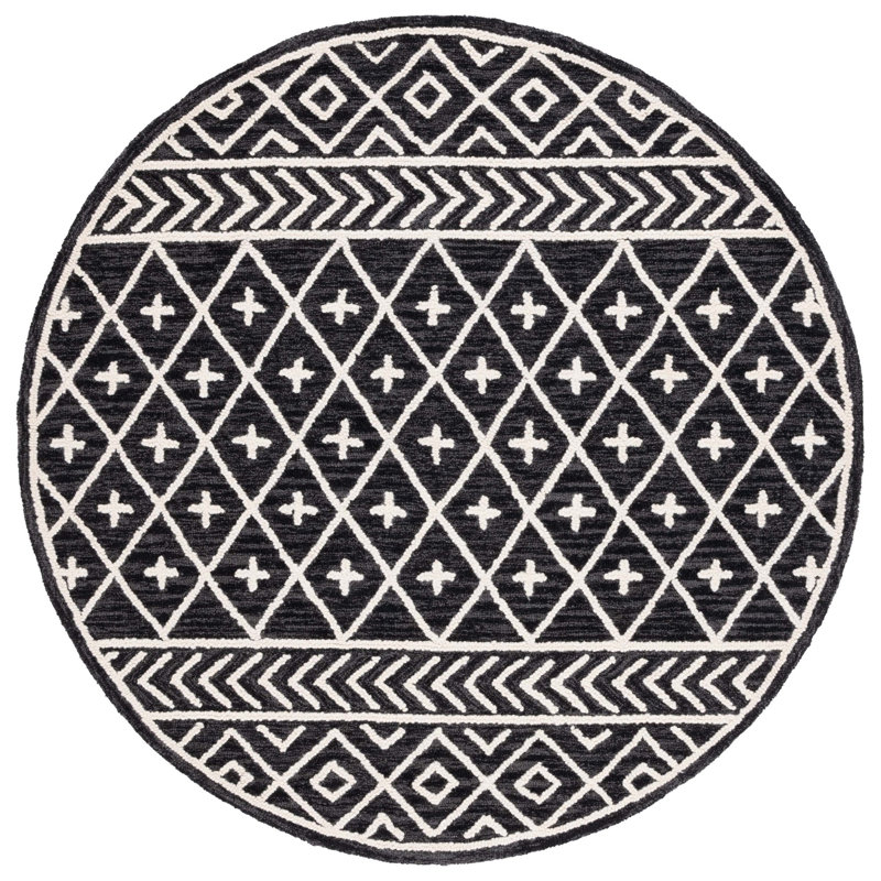Anbar Hand Tufted Wool And Cotton With Latex Southwestern Rug, Round 6'