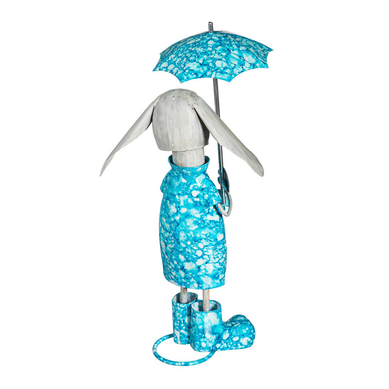 Statue en métal imperméable avec parapluie en métal, H 16 po