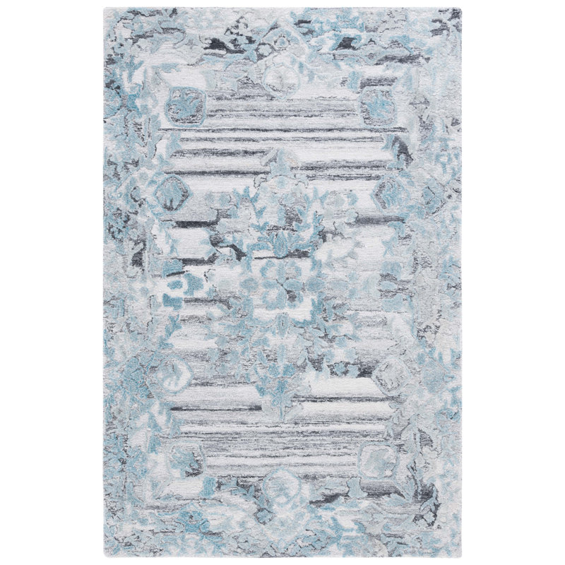 Tapis Marquee 122 gris / bleu sarcelle, Rectangle 4 pi x 6 pi