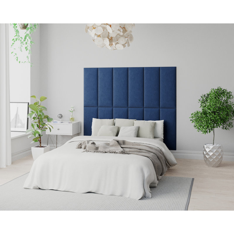 Kasei 30 cm x 75 cm Peel and Stick Upholstered Wall Paneling in Navy, Navy