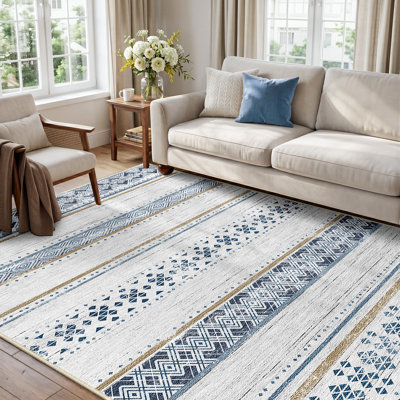 Tapis antidérapant à motif géométrique, tapis de polyester doux lavable à la machine pour la décoration intérieure