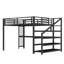 Grand lit mezzanine avec bureau et escalier de rangement, lits mezzanine en métal avec lumières DEL, ports USB, filets en fer multifonctionnels, aucune boîte à ressorts nécessaire et sans bruit, noir