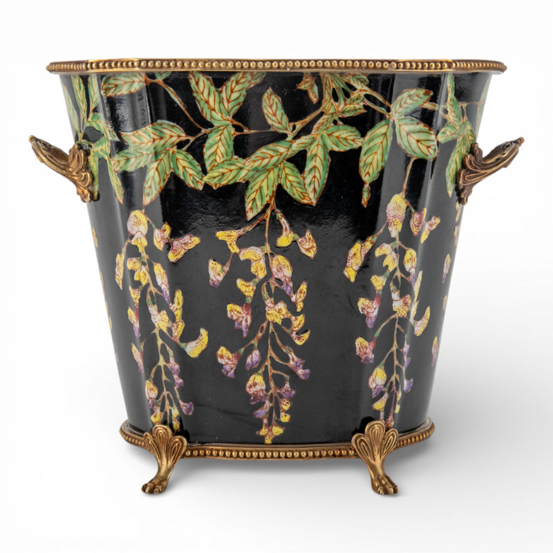 Midnight Blossom Oval Planter with Ormolu