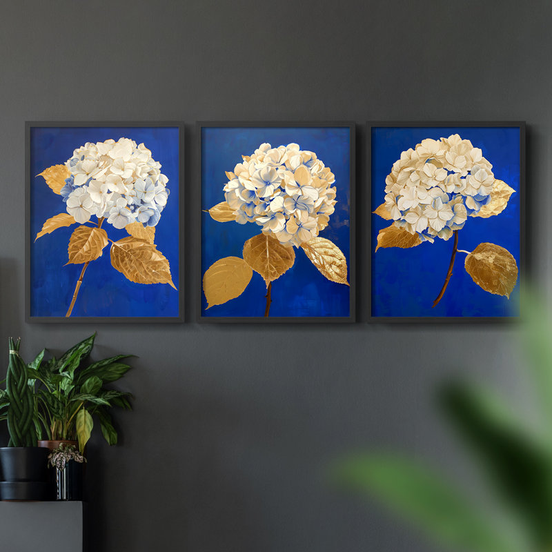 Étude florale, série XXV III, ensemble de 3 estampes numériques, prêt à accrocher, Cadre noir, H 20 po x l 16 po