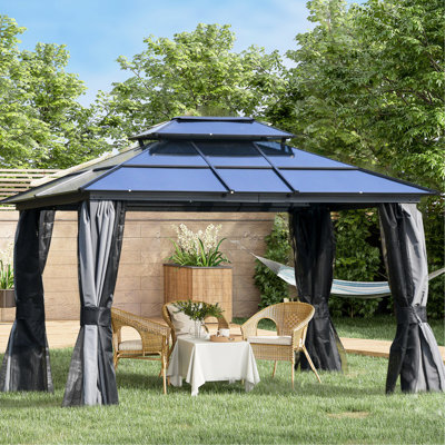 10' X 12' Gazebo Canopy With Polycarbonate Double Roof, Aluminum Frame, Stunning For Patio, Garden, Backyard, Deck, Lawn, Gray Cozy -