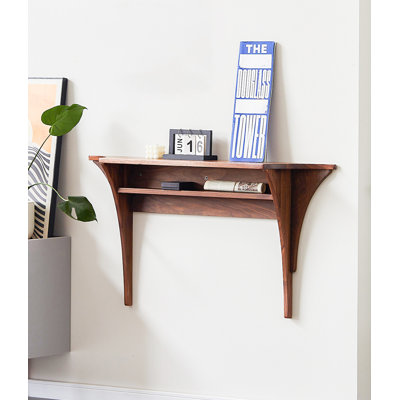 Minimalist Walnut Wall-Mounted Console Table with Open Shelf