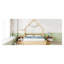 Grand lit plateforme en bois naturel avec garde-corps et 2 sections de tiroir de rangement spacieuses - Taille pratique des tiroirs-541588905