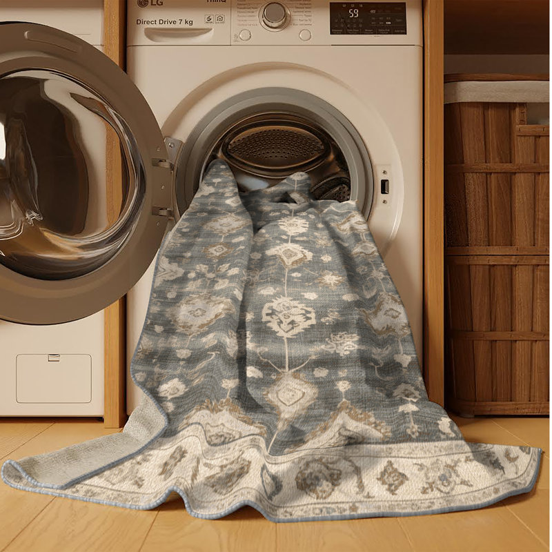 Machine Washable Overdyed Gray Area Rug, Round 6'