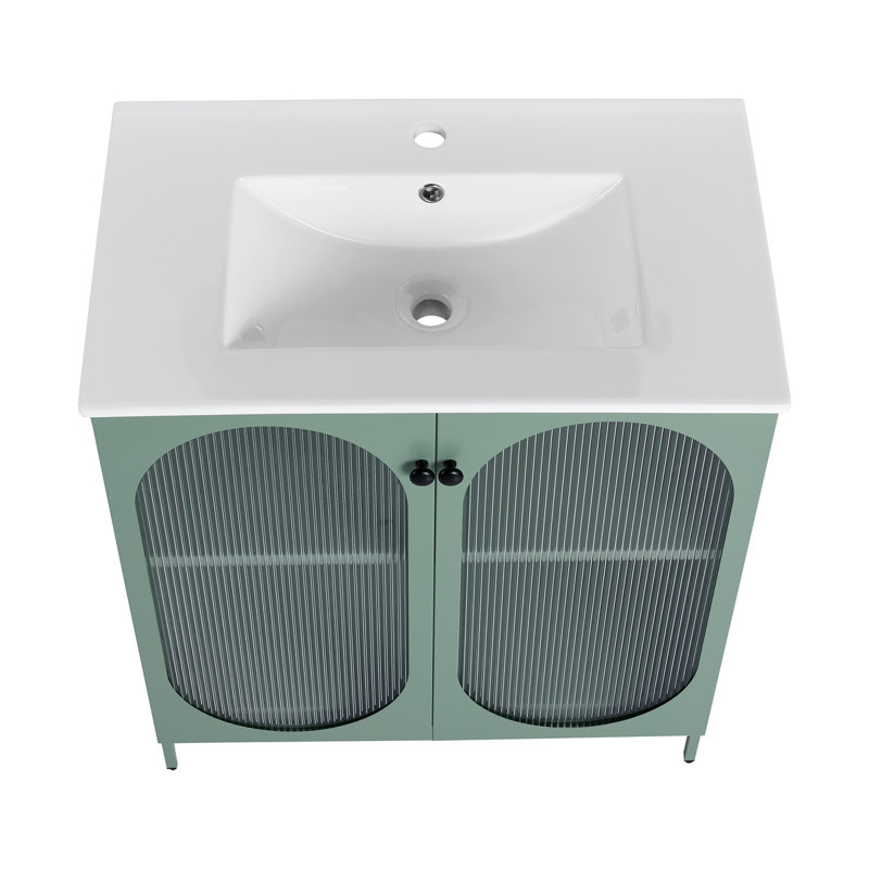 Meuble-lavabo autoportant avec lavabo en céramique, Vert menthe