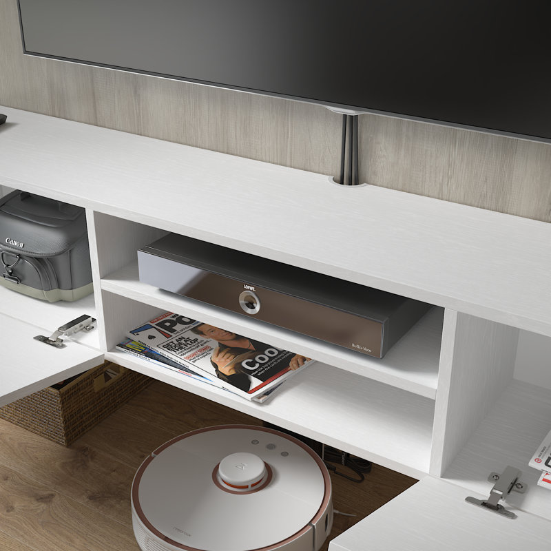 Meuble télé flottant Plemons, White Wood Grain