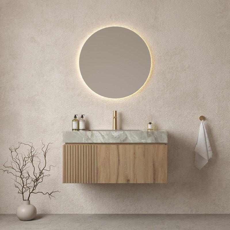 Meuble-lavabo mural simple 36 po avec lavabo, Chêne blanc, Gris clair, 36"