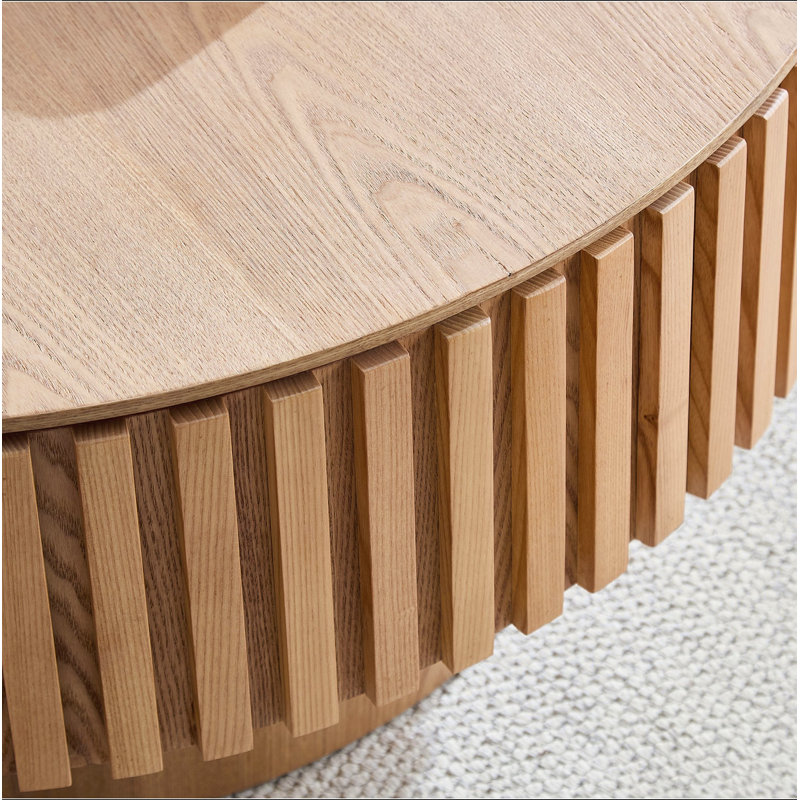 Table basse ronde en bois de 31,49 po avec rangement pour le salon, table basse tambour moderne fabriquée à la main, table basse circulaire en bois pour petit appartement ASH.