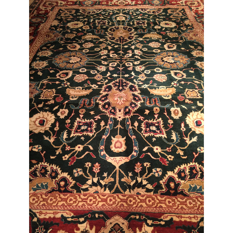 Tapis rouge/noir en laine noué la à la main Solal