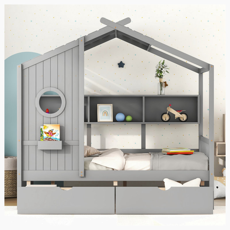 Lit avec rangement Anacarina, gris, Double
