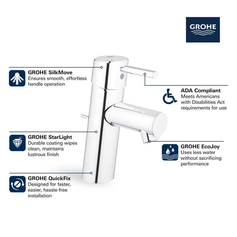 Concetto™ Single Hole Bathroom Faucet, Chrome, Drain Assembly Included: Yes