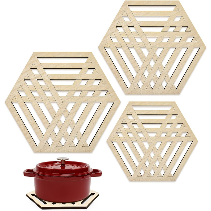 Ensemble de 3 porte-casseroles en bois Hexagon