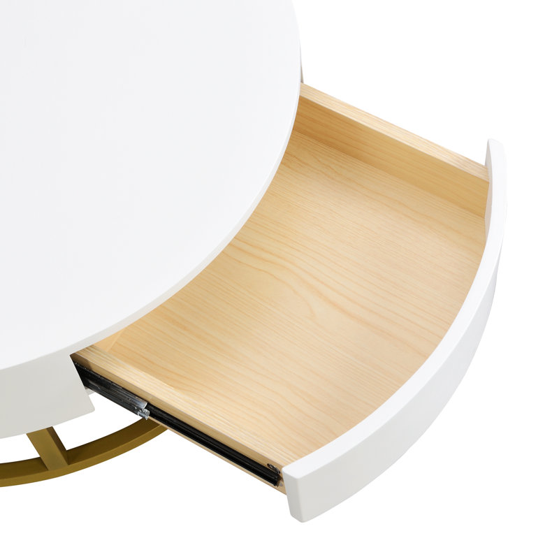 Jonah Coffee Table, Lift-Top Round Nesting Table With 2 Drawers, Black/White