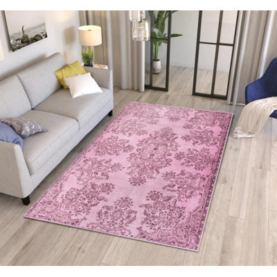Tapis décoratif rose à motif tissé rétro