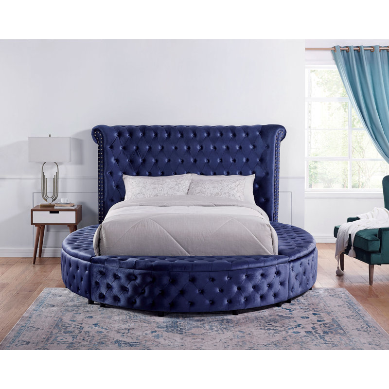 Frane Upholstered Wingback Bed, California King, Blue