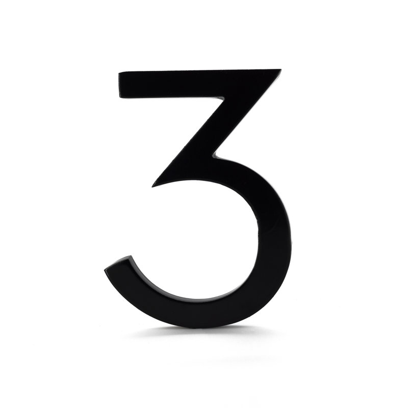 4 in. Flat Floating Mount House Number, 3, Black