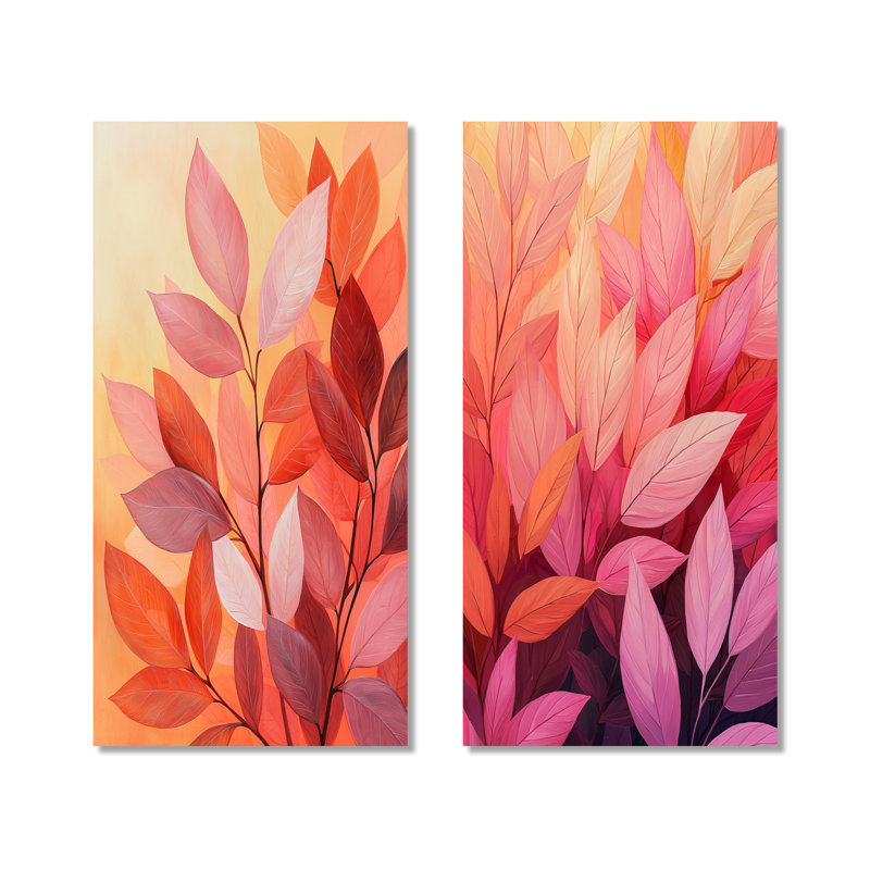 Décoration murale 2 pièces Coral Leaves Dance of the Forest I - Foliage, 40" H x 40" W