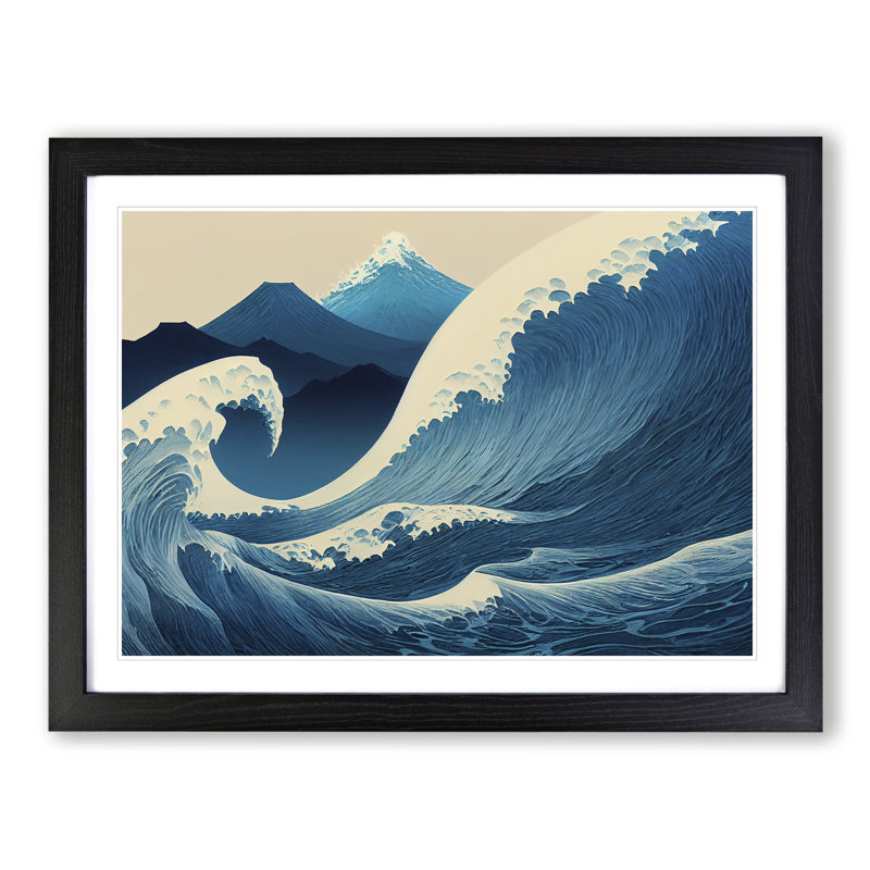 Japanese Wave By Mountains Vol.4 - Single Picture Frame Print, Black Framed, 25cm H x 34cm W x 2cm D