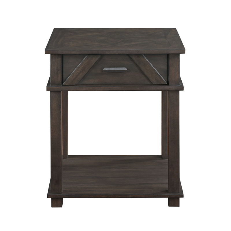 Table de bout traditionnelle rustique avec rangement en bois brun durable pour salon 1 pièce