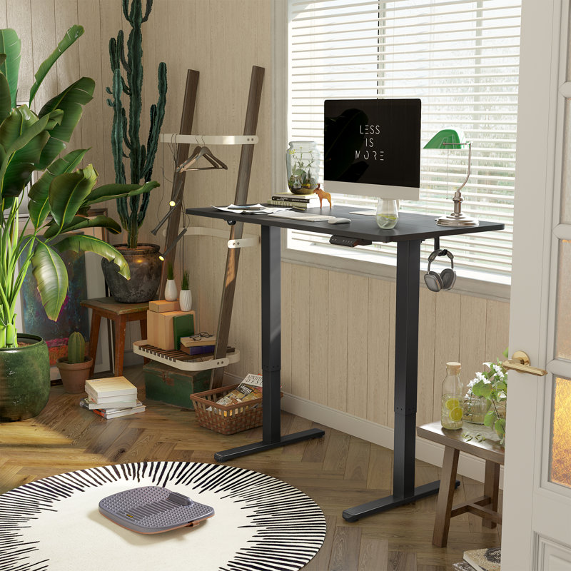Adjustable Metal Base Standing Desk, Black/Black, 27.00" H x 63.00" W x 24.00" D 