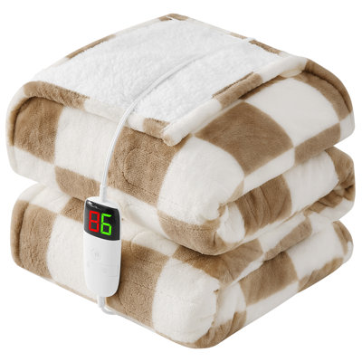 Couverture chauffante à carreaux en sherpa - 10 niveaux de chaleur, arrêt automatique après 8 heures, jeté électrique certifié ETL pour canapé, genoux et cadeau pour femmes adultes