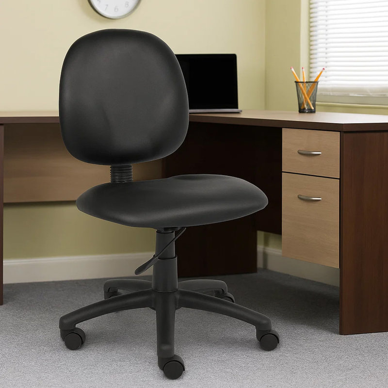 Nate Swivel Task Chair With Contour Back, Caster Wheels, Black Vinyl