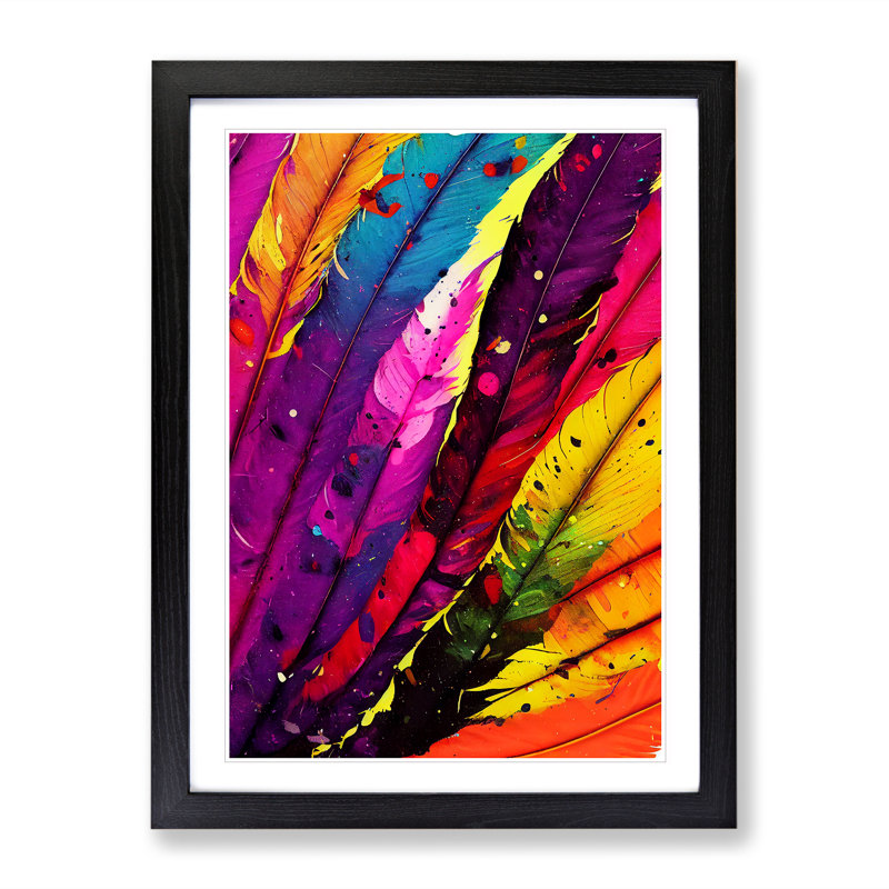 Painted Feathers No.4 - Single Picture Frame Painting, Black Framed, 64cm H x 46cm W x 2cm D