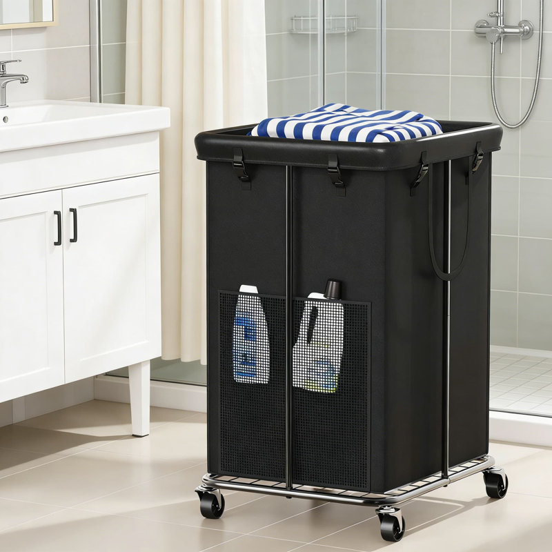 Large Rolling Laundry Hamper With Wheels And Removable Bag, Heavy-Duty Metal Frame Laundry Basket With Brakes And Front Storage Pocket For Bedroom, Bathroom, Or Laundry Room