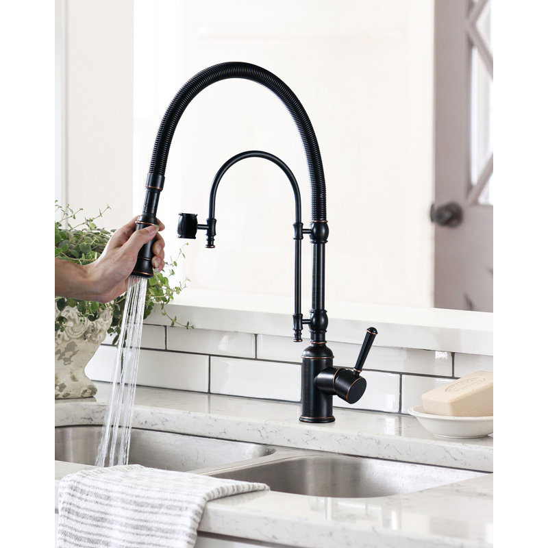 Oil-Rubbed Bronze High-Arc Kitchen Faucet with Pull-out Spray