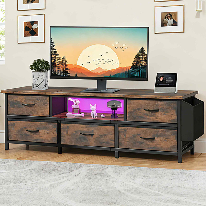 Unfinished TV Stand with Fireplace Included, 160x35x55cm