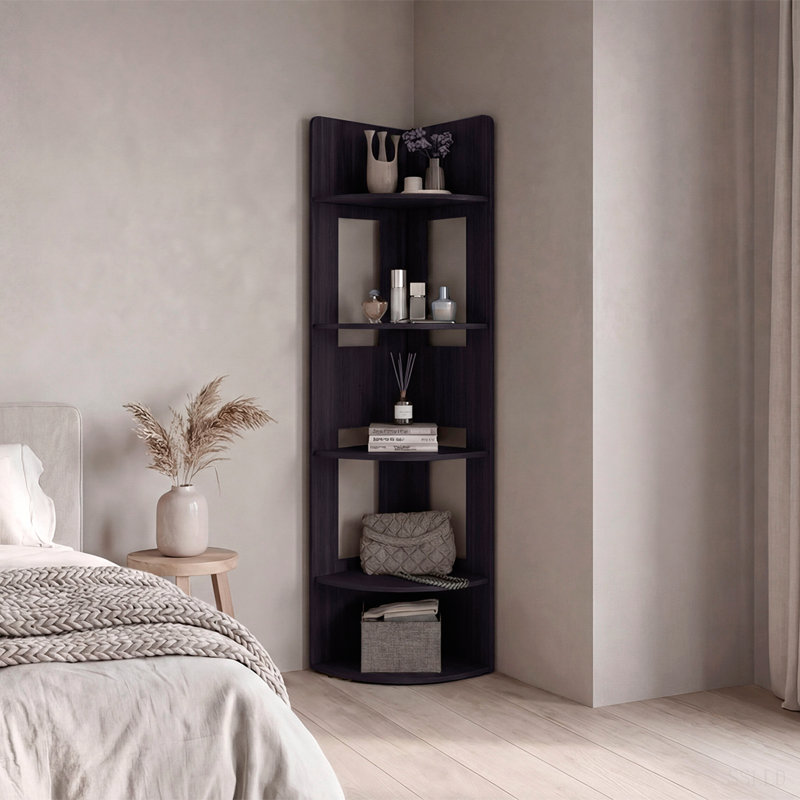 Bibliothèque d'angle étagère haute étagère de rangement étagée wengé, H 66,9 po x l 15,7 po x P 15,7 po