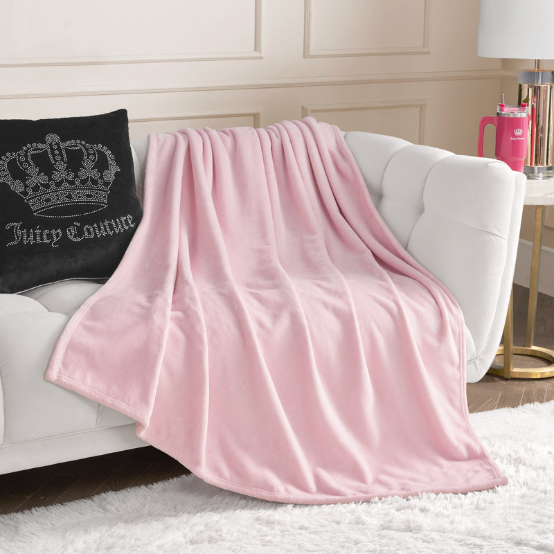 Juicy Couture Solid Plush Throw Blankets, Pink Marshmallow