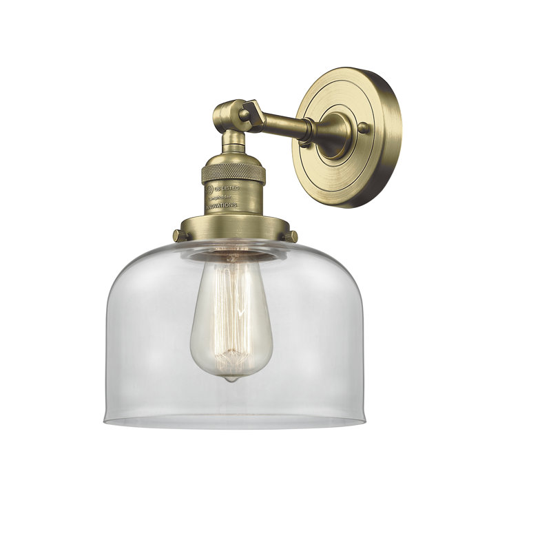 Bell - 1 Light 8" Sconce, 6 Watt Vinage LED Bulb, Clear, Antique Brass