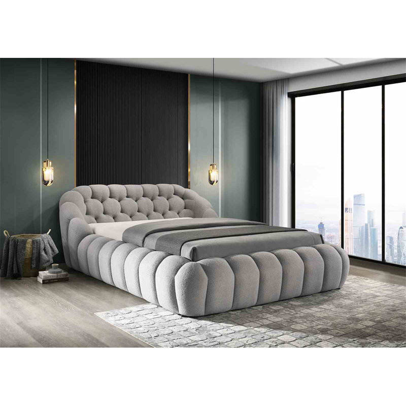 Lit tapissier en tissu de chenille gris de style contemporain accrocheur 1 pièce, Gris