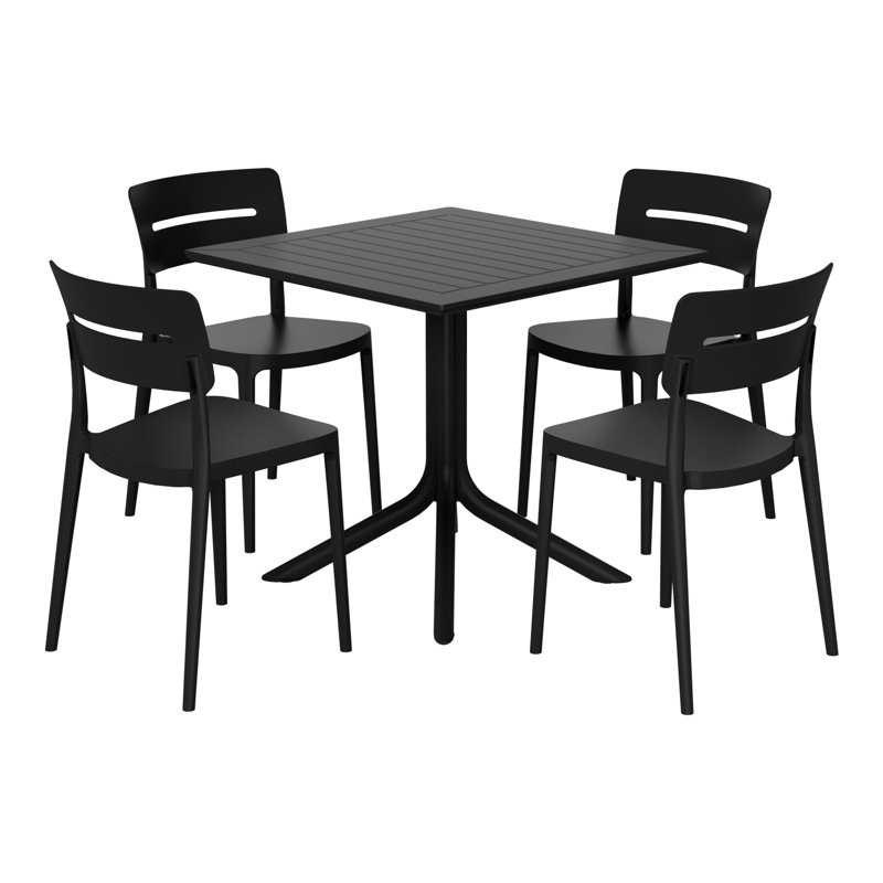 4 Person Outdoor Square Dining Set, Black