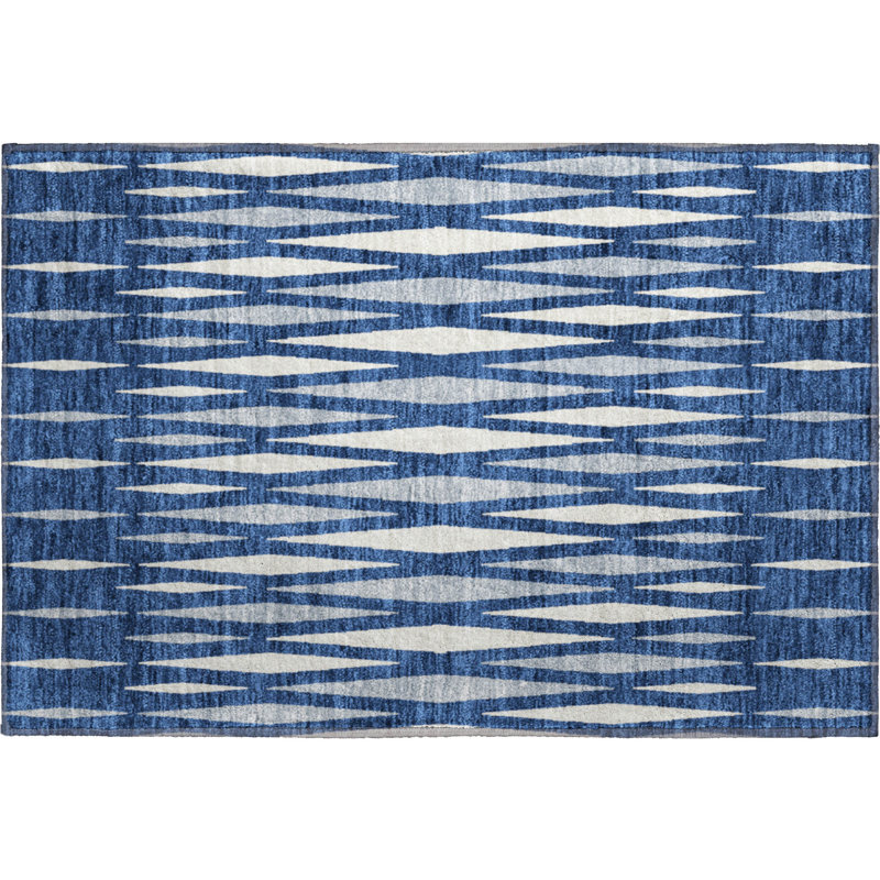 Premium Machine Washable Prisco Navy Rug, Rectangle 1'8" x 2'6"