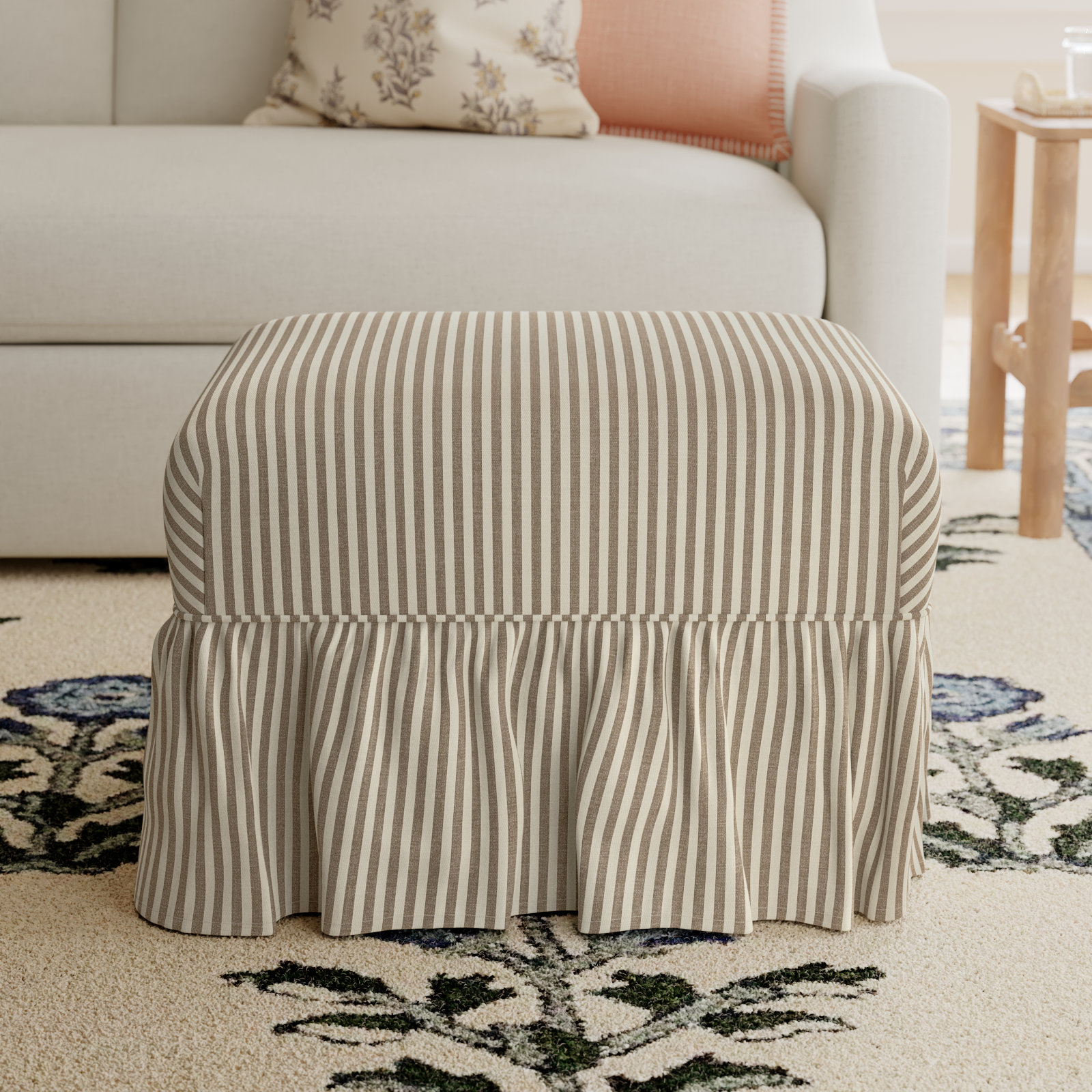 Stoffer Home x Cloth & Co. June Ottoman, Jane Stripe Burlap