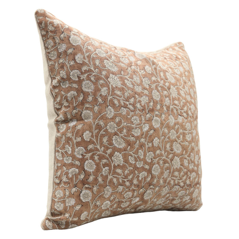 Linen Pillow Cover, 16"H x 16"W, Brown/White Floral 3, Square