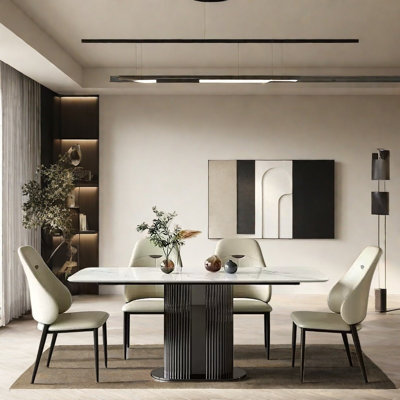 High-end bright rectangular dining table and chair