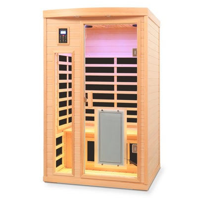 2‑person Hemlock Wood Far‑infrared Indoor Sauna Room With Heating Plate On Glass Door