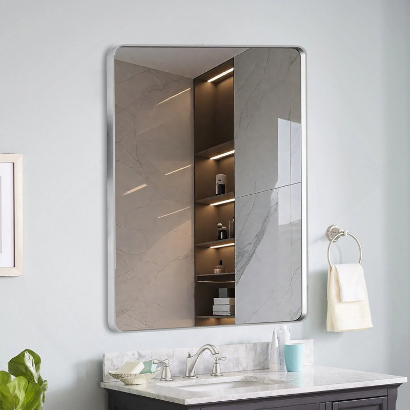 22x30 Inch Brushed Nickel Aluminium Frame Bathroom Mirror, Brushed Nickel, 30" x 22"